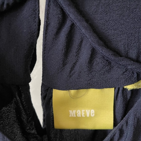 Anthropologie Maeve| Navy Cold Shoulder Ruffle Blouse with Gold Buttons••• - Picture 6 of 12